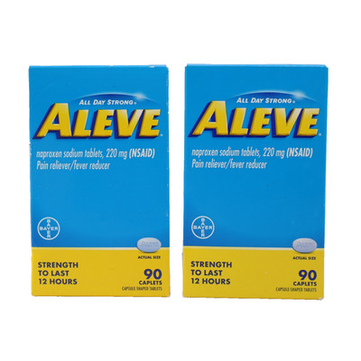 2PK Aleve 12HR Pain Reliever/Fever Reducer Naproxen Sodium 220mg 90ct EXP 05/26+
