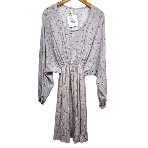 NWT one four three Women dress long sleeve lavender purple floral mini medium - 第 1/10 張圖片