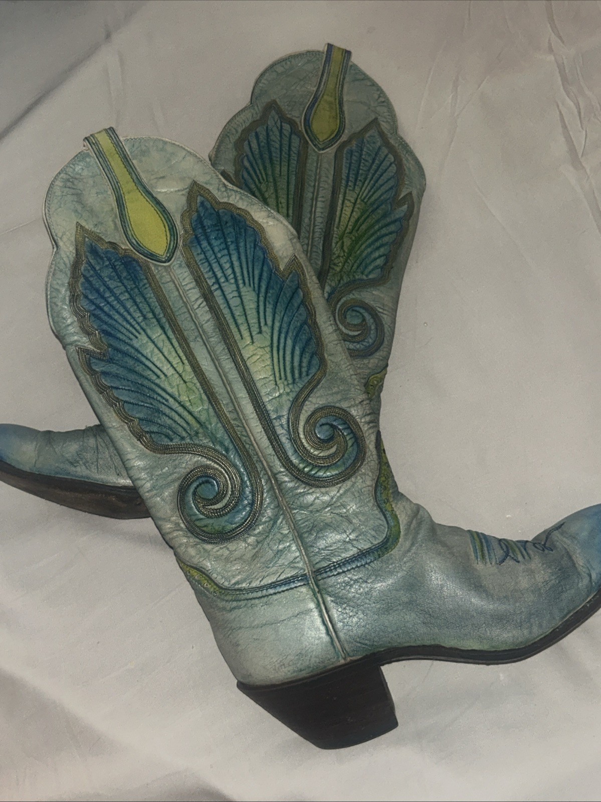 Beautiful Custom Vintage Teal/turquoise Leather Hondo Cowboy Boots Size 5.5 B