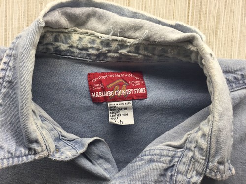 Vintage Marlboro Langarm Denim Knopfleiste Hemd Hergestellt in den USA Herren Größe Large - Bild 3 von 14