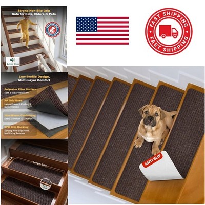Easy Clean Non Skid Stair Treads 8 Inch X 30 Inch Brown for Elders and Kids