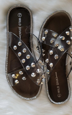Wild Diva Clear Strap Sandals-spiked Embellished Lux Rhinestone strappy Slides 6