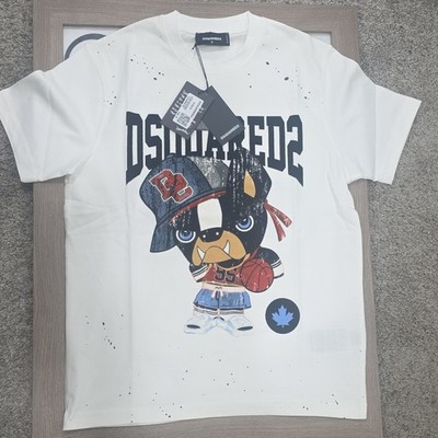 Dsquared2 Men's Graphic Dog Basketball Jersey T-Shirt White Crew Neck Size M