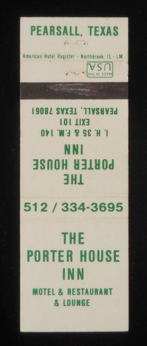 ¿años 80? The Porter House Inn Motel & Restaurant & Lounge Pearsall TX Frio Co MB - Imagen 1 de 2