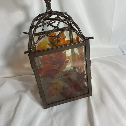 Yankee Candle METAL Luminary Lantern Fall Leaves Glass Tea Light Brown Orange - Picture 2 of 10
