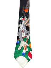Looney Tunes Mania 1996 Necktie Tie Bugs Bunny Daffy Duck Sylvester Pool Silk