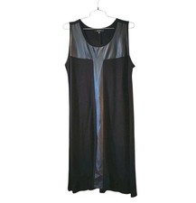 Karen Kane Plus Size 2x Black Knit Dress Faux Leather Sleeveless Womens Shift