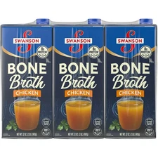 Swanson Chicken Bone Broth 32 oz 3 Pack Natural Protein-Rich Stock Soup Base.