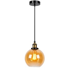 Vintage Amber Glass Globe Pendant Light E27 Ceiling Hanging Lamp Kitchen Indoor