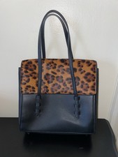 Zara mini city bag. Vintage style tote handbag with leopard print detailing.
