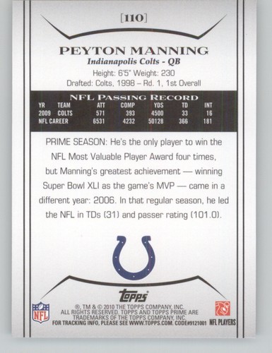 2010 Topps Prime #110 Peyton Manning - Bild 2 von 2