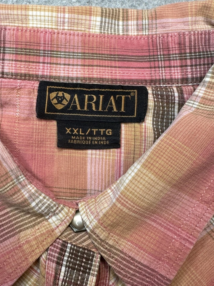 Camisa Ariat Feminina 2XL Rosa Xadrez Pérola Ocidental Snap Manga Longa Algodão - Imagem 2 de 4