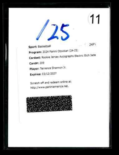 Camiseta Terrence Shannon Jr 2024-25 Obsidian RC Auto Jade/25 Redención [mty31