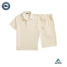 Mens 2 Piece Outfit Short Sleeve Polo Shirt and Shorts Set Knit Textured Summer