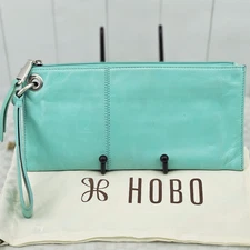 HOBO Vida Wristlet Turquoise Polished Leather Mint Green Large Wallet Pouch