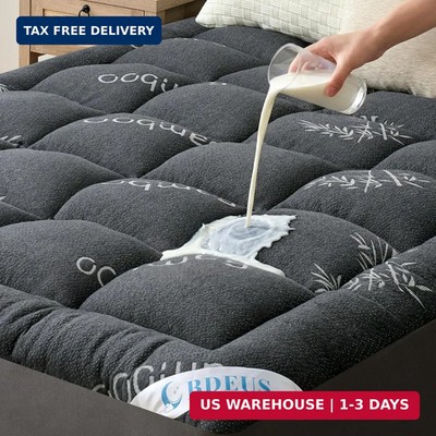 BDEUS Queen Mattress Topper Viscose Derived from Bamboo, 100% Waterproof Thick P