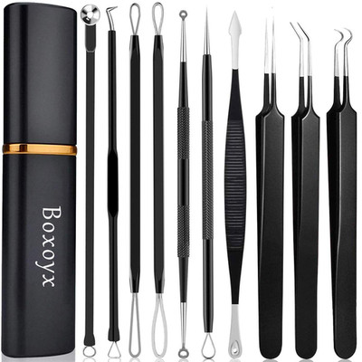 Pimple Popper Tool Kit -  10 Pcs Blackhead Remover Comedone Extractor Kit with B