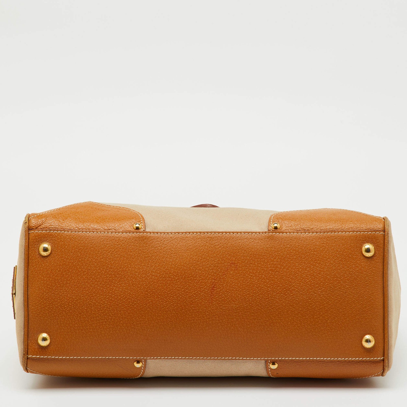 Prada BeigeTan Canvas and Cinghiale Leather Top Handle Bag thumbnail 9