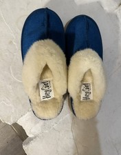 Hey Girl Pillow Talk 8 Blue Slip-On Lined Fur Trim Women's Slippers Size 8