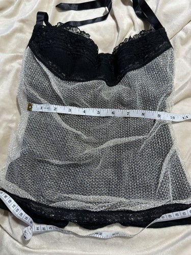 Intimissimi Y2K schwarz Spitze Gold Netz Neckholder Balconette Reißverschluss Korsett Top XS/S 0/2 - Bild 20 von 22