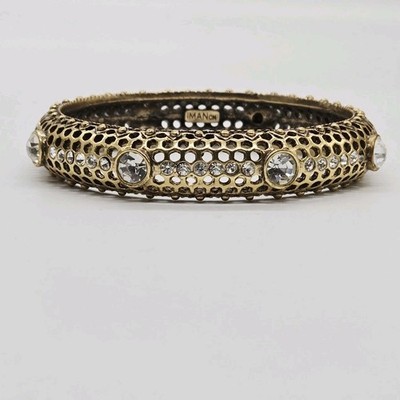 HSN Iman Bracelet Global Chic Glamor Crystal Mesh Bangle Gold tone Couture
