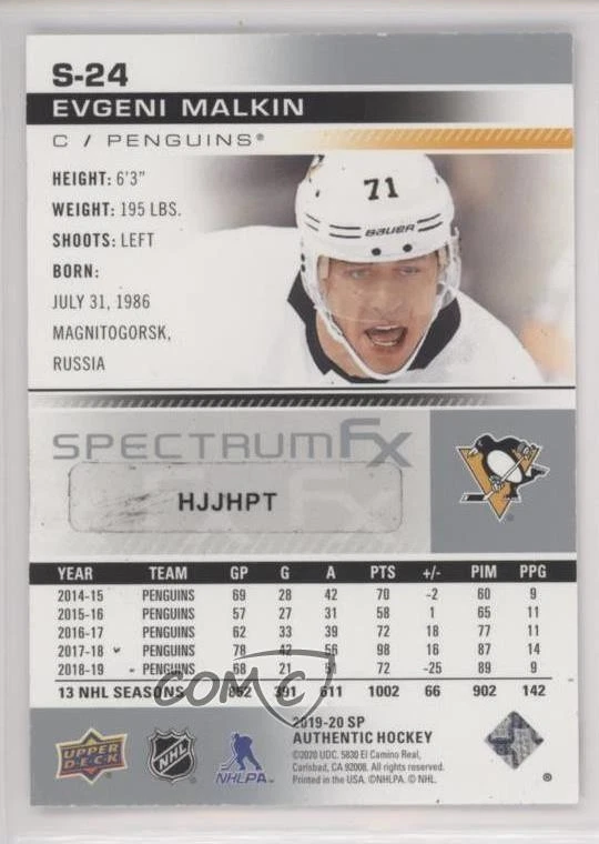 2019-20 SP Authentic Spectrum FX Veterans Bounty Scratched Evgeni Malkin #S-24 - Image 2 of 2