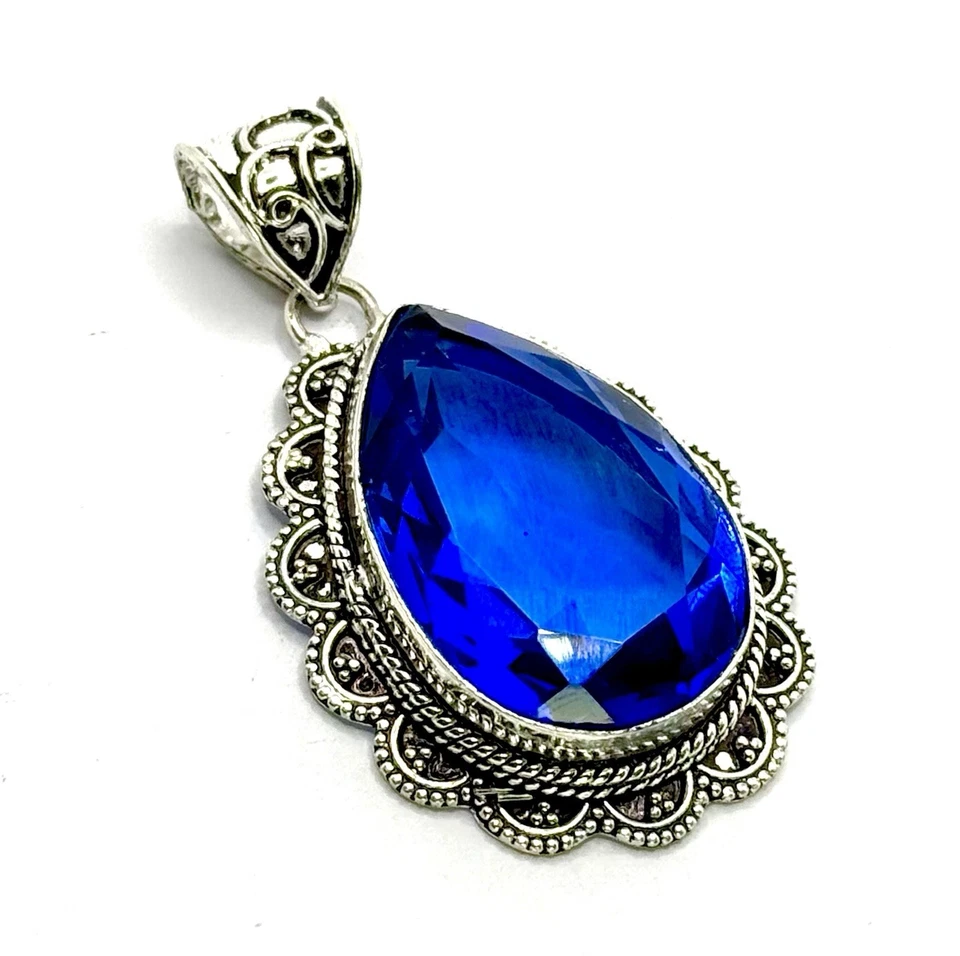 Кулон в винтажном стиле с каплей — создан синий камень | серебристый тон | 14,67 г, 4 см - Изображение 2 из 4