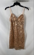 Guess Women's Kara Sequin Dress Rose Gold Geometric Mini Sz XS NWT