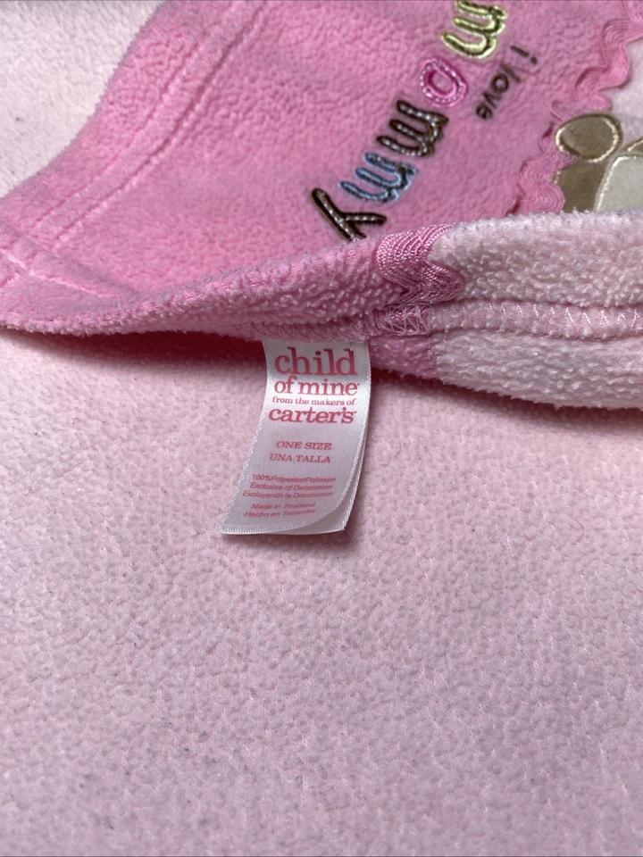 Carter's Child of Mine Baby Blanket Pink Fleece I Love Mommy Bear Soft Lovey - Image 3 of 4