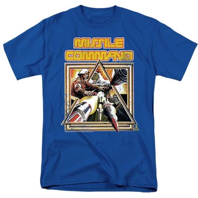 Atari Missile Commander T-Shirt Herren Kurzarm Crew Neck Blau Baumwolle