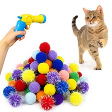 Shizhoo 50 Pcs 1.2 Inches Sparkle Pom Pom Balls with Cat Ball Launcher