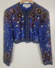 A.J. Bari Women's Sz. 4 Vintage Sequin Blue Long Sleeve Dress Jacket
