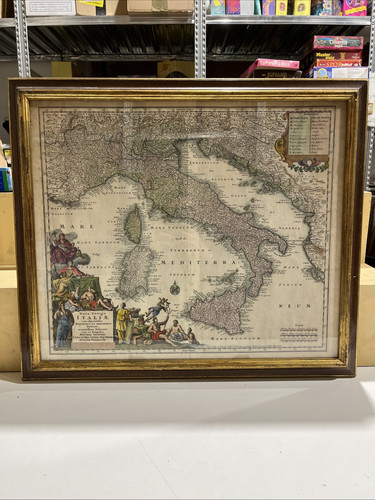 CARTA GEOGRAFICA ITALIA M. SEUTTER ACQUERELLATA A MANO XVIII SECOLO - Foto 1 di 11