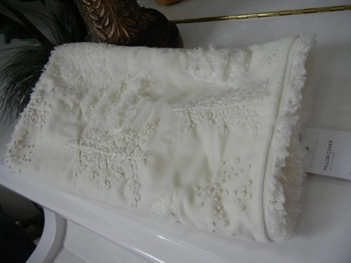 POTTERY BARN ANCHORAGE EMBROIDERED IVORY CREAM LUXE VELVET SHERPA PILLOW COVER - Picture 5 of 8