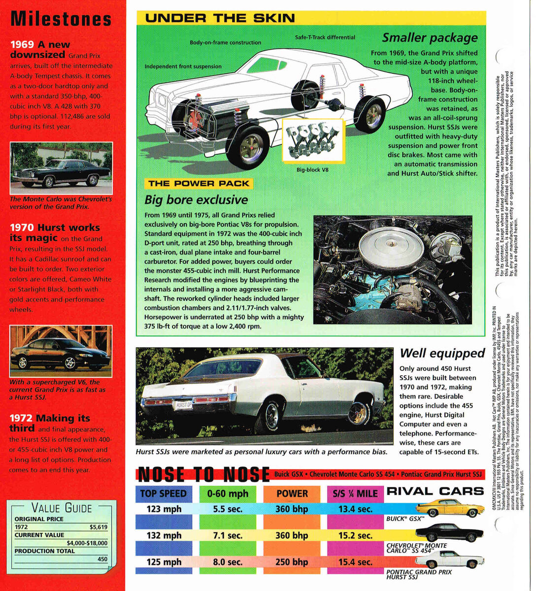 1999 PONTIAC GRAND PRIX GP SPEC SHEET / Brochure / Pamphlet 