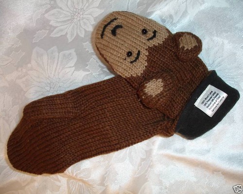 MONKEY MITTENS knit ADULT Small LINED animal ski cap costume MATCH Hat Separate - Picture 3 of 4