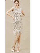 Babeyond Dress Flapper Sequin Fringe Custom 1920’s Embellished Size S 12297