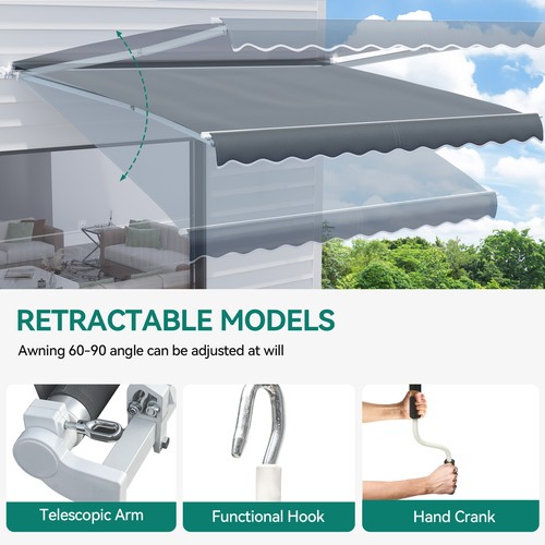 Patio Awning Manual Retractable Sun Shade Canopy Outdoor Deck Shelter 4 Size - Picture 3 of 11