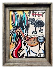 CORBELLIC EXPRESSIONISM 14X11 WOLF EAT SHEEP ABSTRACT ORIGINAL ART MODERN HOME