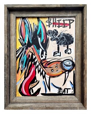 CORBELLIC EXPRESSIONISM 14X11 WOLF EAT SHEEP ABSTRACT ORIGINAL ART MODERN HOME