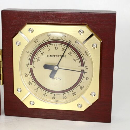 LINDEN DESK CLOCK - WOOD/BRASS w/ HYGROMETER/THERMOMETER - NEW - KK463 - Picture 4 of 5
