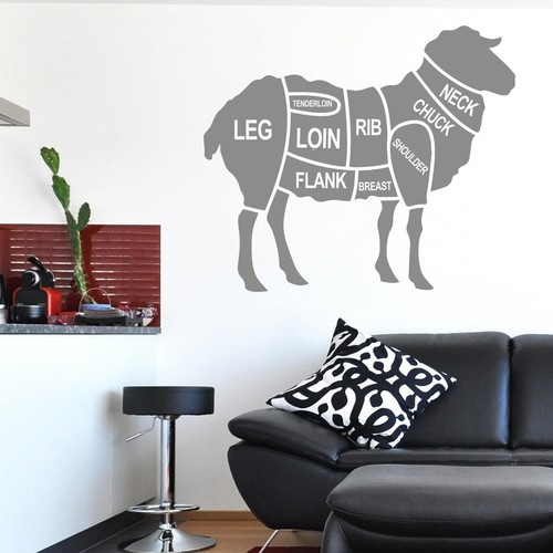 Lamb Cuts Of Meat Wall Sticker Decal Animal Farm Kitchen Cooking Home Décor - Picture 11 of 36