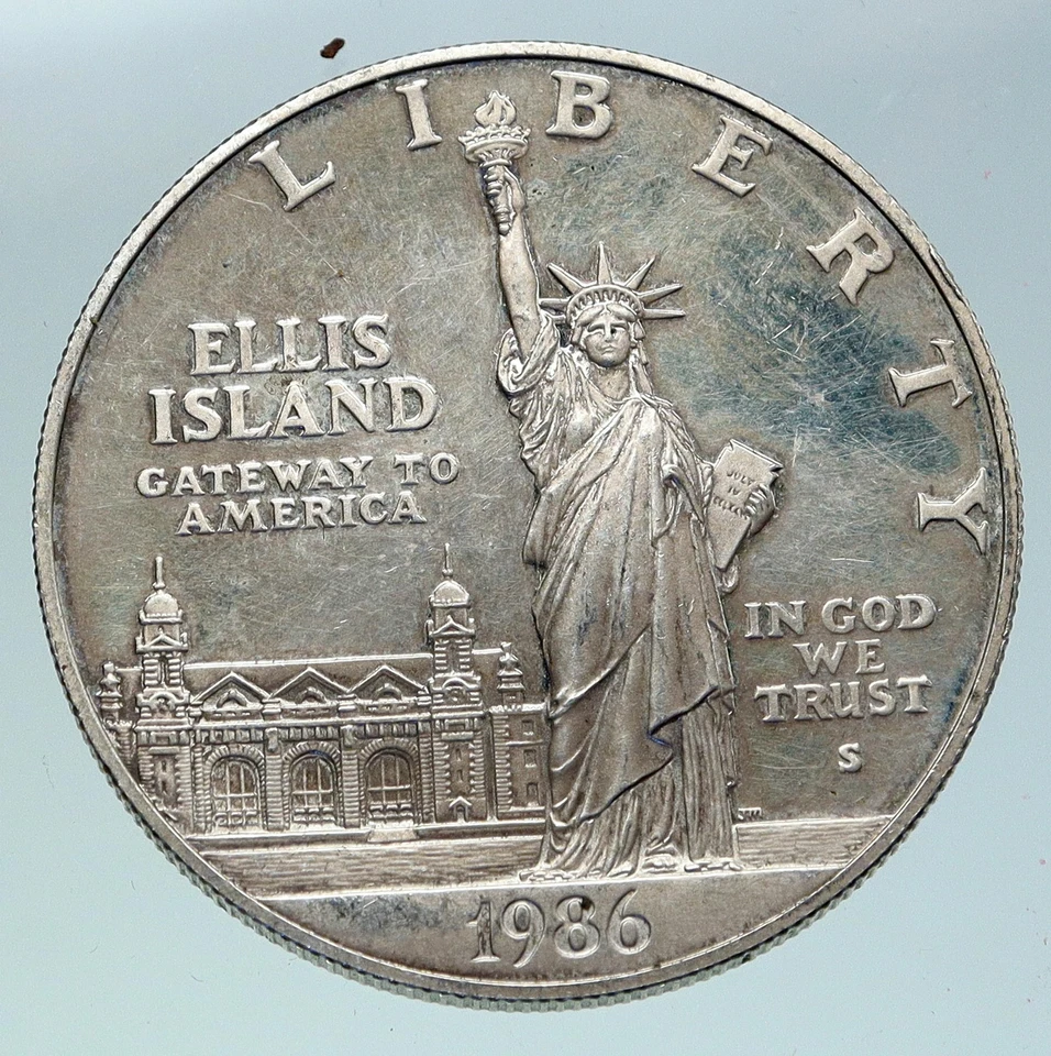 1986 UNITED STATES Ellis Island Statue of Liberty NY Proof Silver $ Coin i86339 - Image 2 of 3