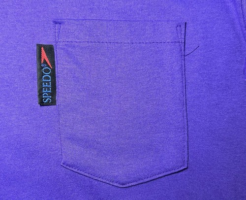 Vintage T-Shirt Single Stitch Speedo Pocket Purple Crew Neck S/S Men’s Size L - Picture 4 of 15