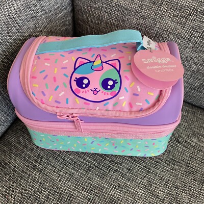 Neu Original    Mädchen Smiggle Budz Brotdose Tasche Sandwich Rosa Einhorn Doppel 