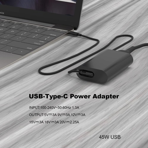 45W 20V USB-C Type-C AC Adapter Laptop Charger For Lenovo HP DELL ASUS Chrome - Picture 2 of 24