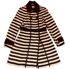 Karen Millen Size 12 Military Striped Black White Wool Cashmere Mix Coat £395