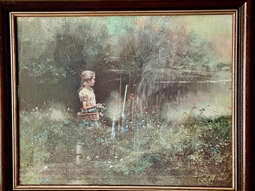 Vintage Signed Adolf Sehring Wood Framed Color Offset Lithograph Untitled 24x20