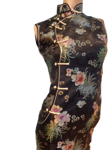 Asian Dress Yue He Shi Lu Woman Style black Floral sleeveless Large - 第 2/6 張圖片