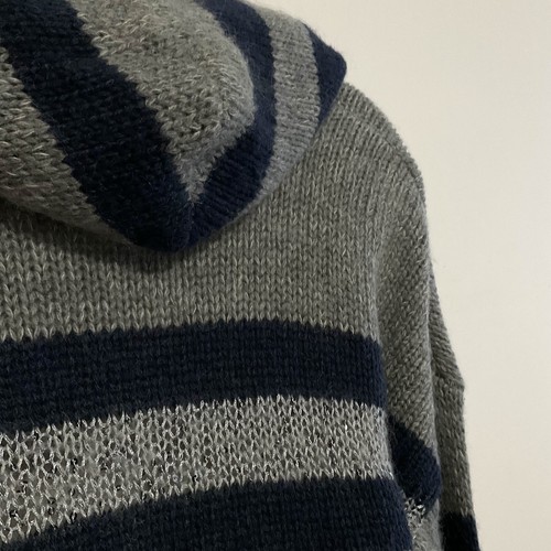 moda international sweater XL hooded full zip blue gray striped long sleeve boxy - Picture 6 of 9